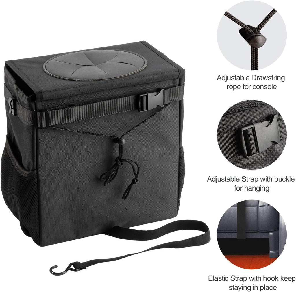 Ryhpez Car Trash Can with Lid - Car Trash Bag Hanging with Storage Pockets, Leak-Proof Collapsible Garbage Bin for Car(3.2 Gallon/12L)