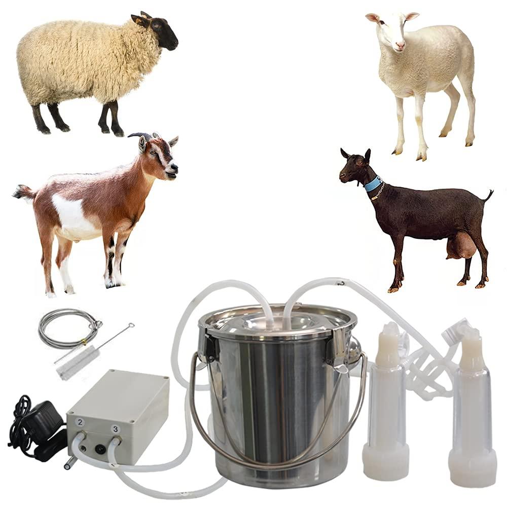 CJWDZ MilMachine for Goats Cows, Pulsation Vacuum Pump Milker, MilSupplies W/ Steel Bucket, Portable Suction Machine for Jerseys, Nigerian Dwarfs, Nubian Mix (Goat, 3L)