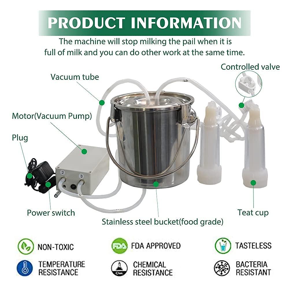 CJWDZ MilMachine for Goats Cows, Pulsation Vacuum Pump Milker, MilSupplies W/ Steel Bucket, Portable Suction Machine for Jerseys, Nigerian Dwarfs, Nubian Mix (Goat, 3L)