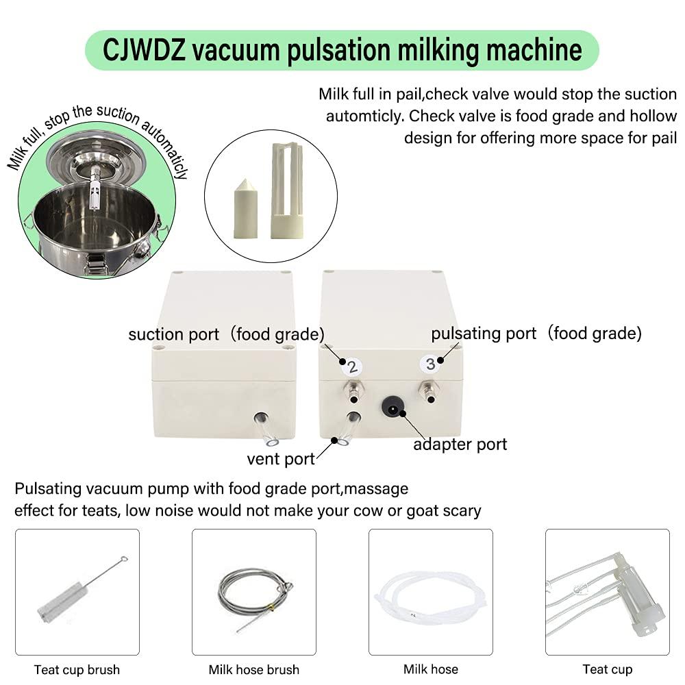 CJWDZ MilMachine for Goats Cows, Pulsation Vacuum Pump Milker, MilSupplies W/ Steel Bucket, Portable Suction Machine for Jerseys, Nigerian Dwarfs, Nubian Mix (Goat, 3L)