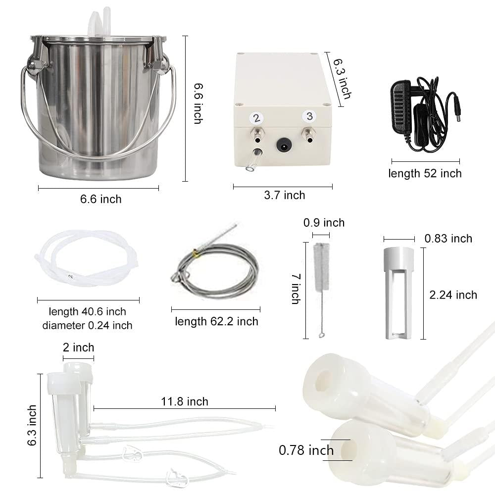 CJWDZ MilMachine for Goats Cows, Pulsation Vacuum Pump Milker, MilSupplies W/ Steel Bucket, Portable Suction Machine for Jerseys, Nigerian Dwarfs, Nubian Mix (Goat, 3L)