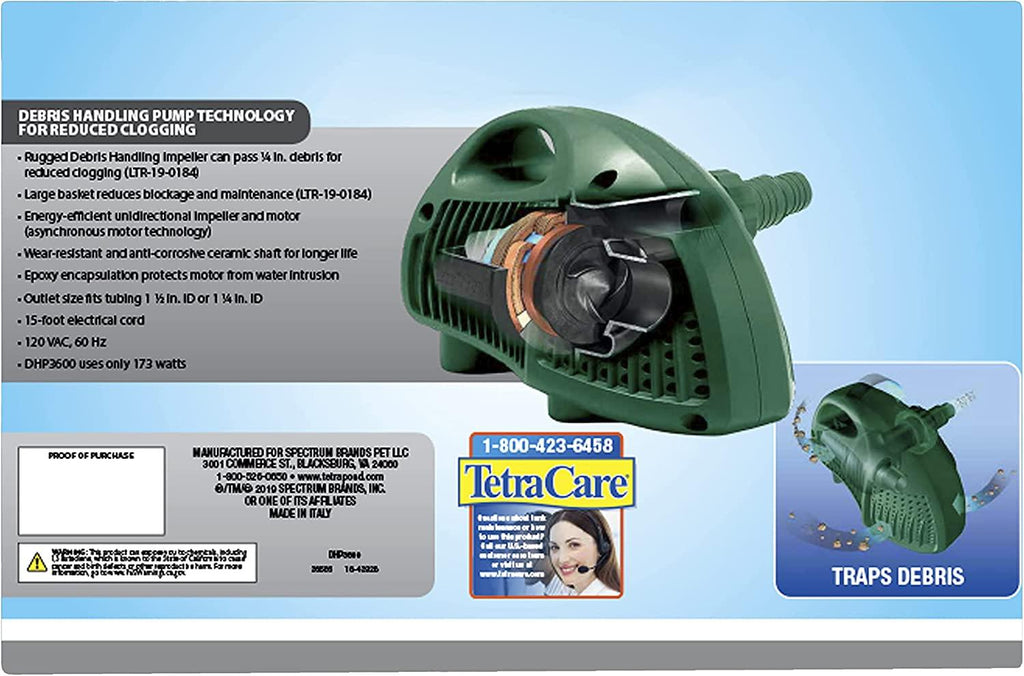 Tetra Pond Debris-Handling Pump, Energy Efficient, UL Listed