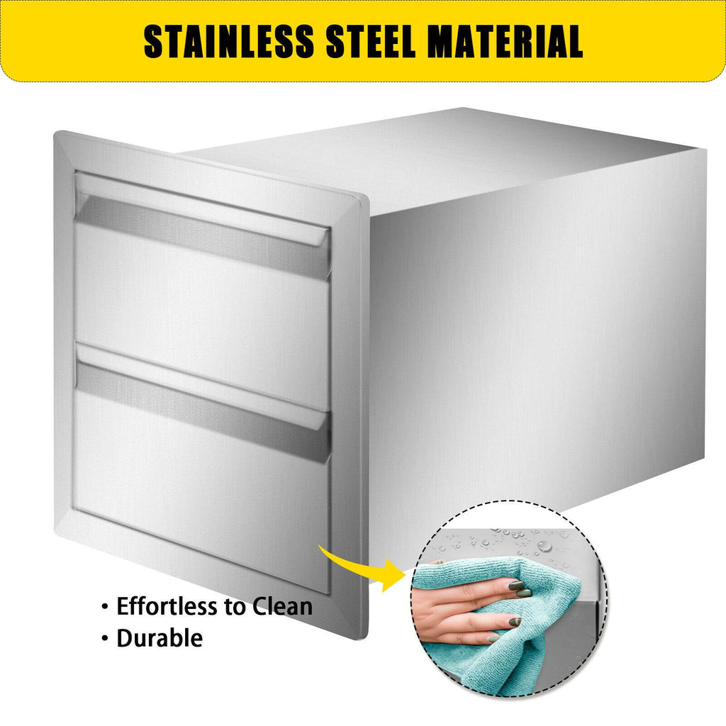 Double Drawer Outdoor Kitchen BBQ Island Drawers  Steel 14"WX15"H