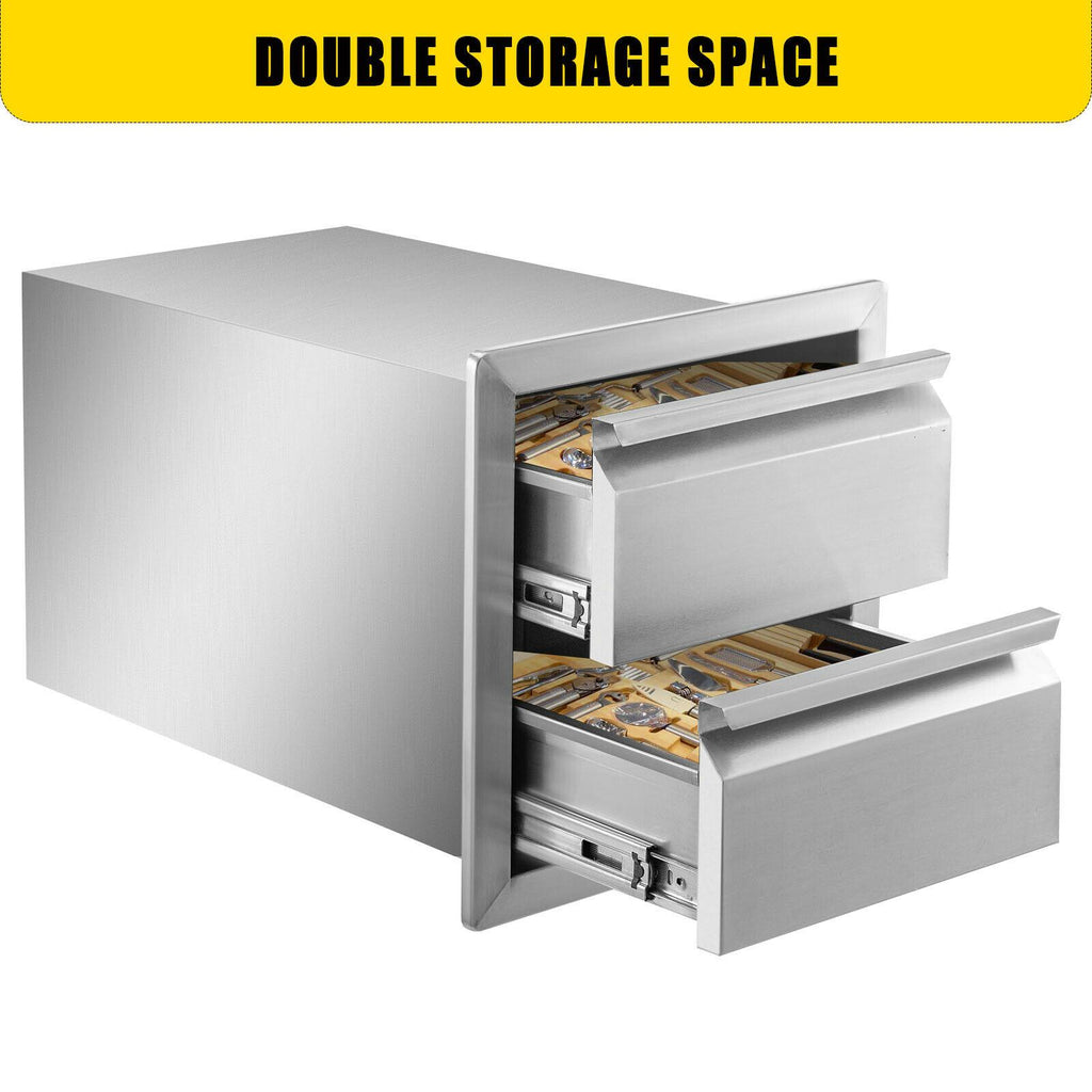 Double Drawer Outdoor Kitchen BBQ Island Drawers  Steel 14"WX15"H