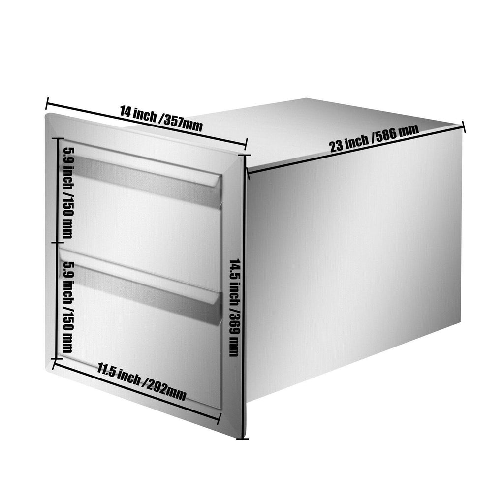 Double Drawer Outdoor Kitchen BBQ Island Drawers  Steel 14"WX15"H