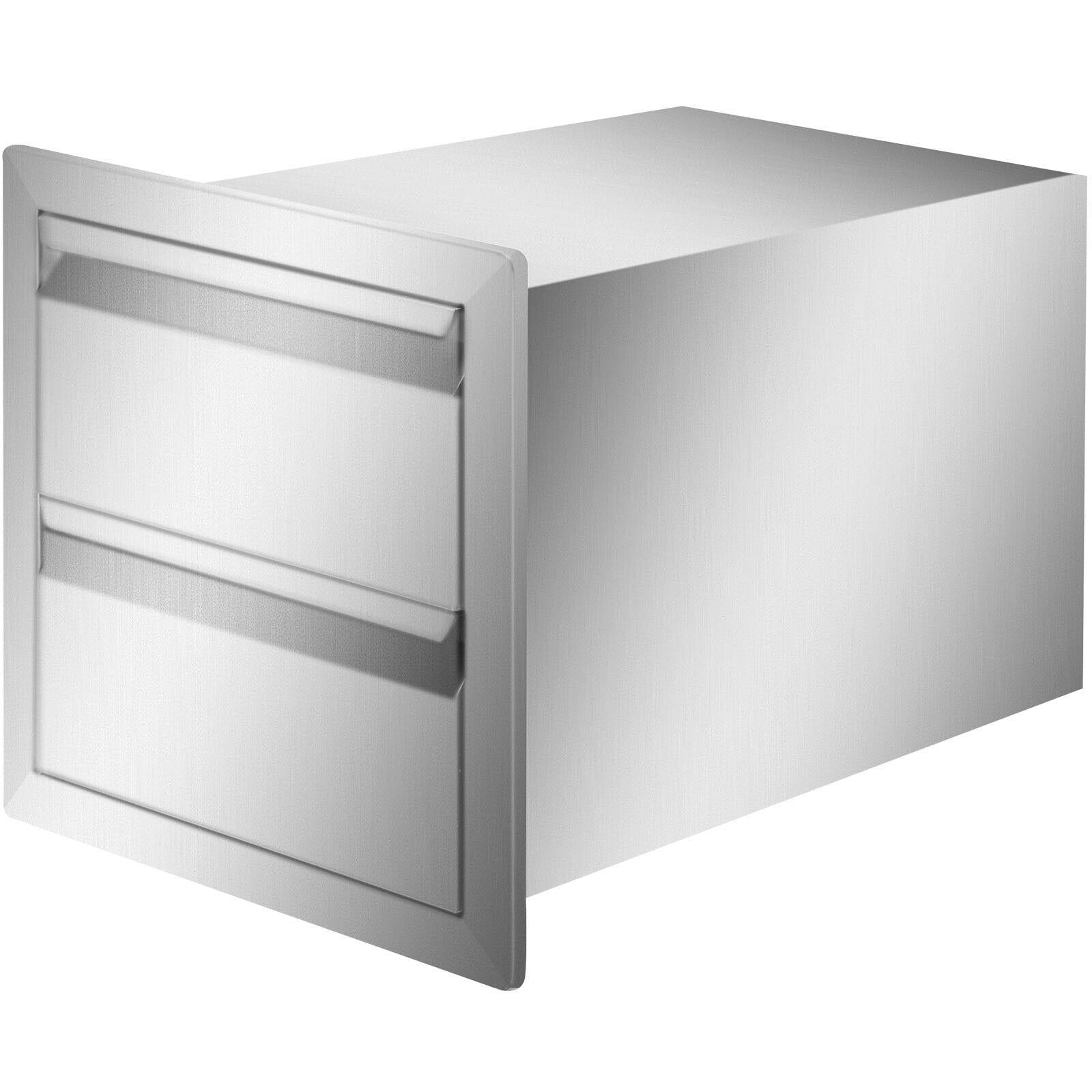 Double Drawer Outdoor Kitchen BBQ Island Drawers  Steel 14"WX15"H