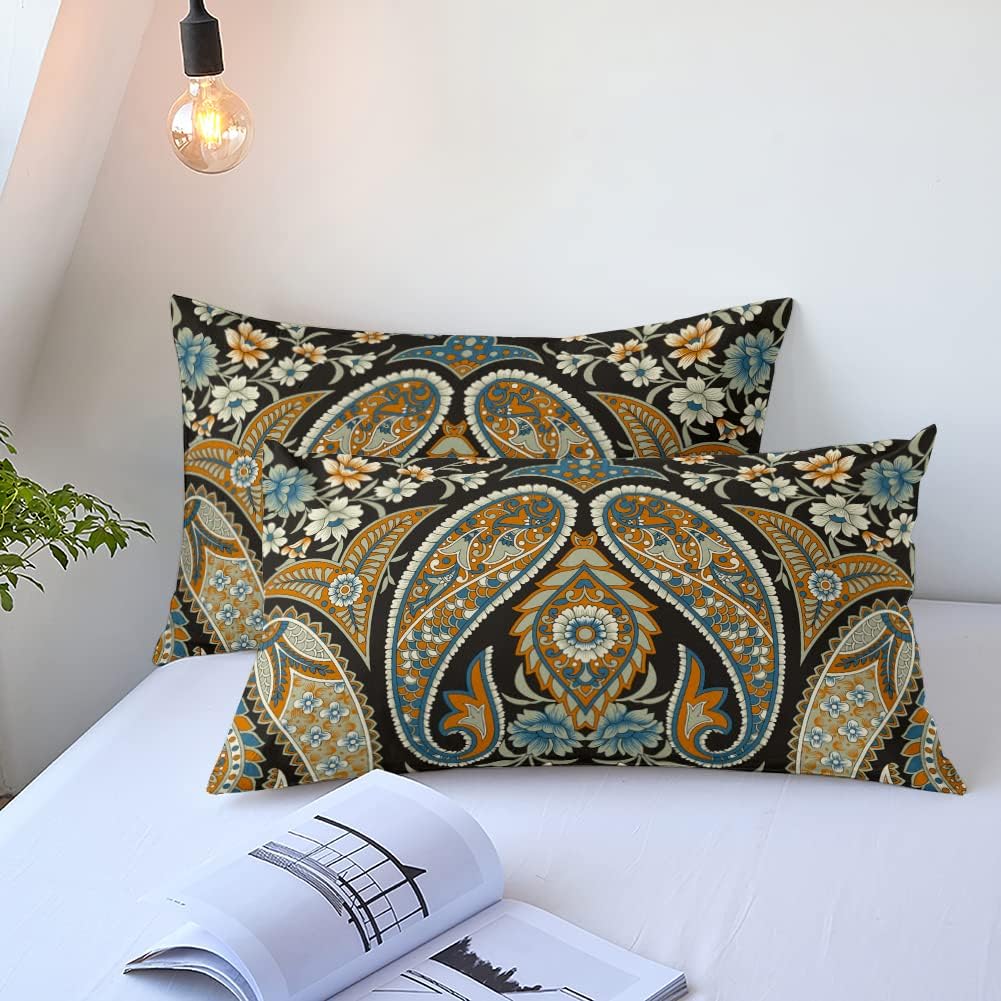 CoutureBridal  Boho Floral Duvet Cover 3 Pieces Soft Microfiber Southwestern Bohemian Paisley Duvet Cover Queen Size with Zipper Corner Ties for Women Men