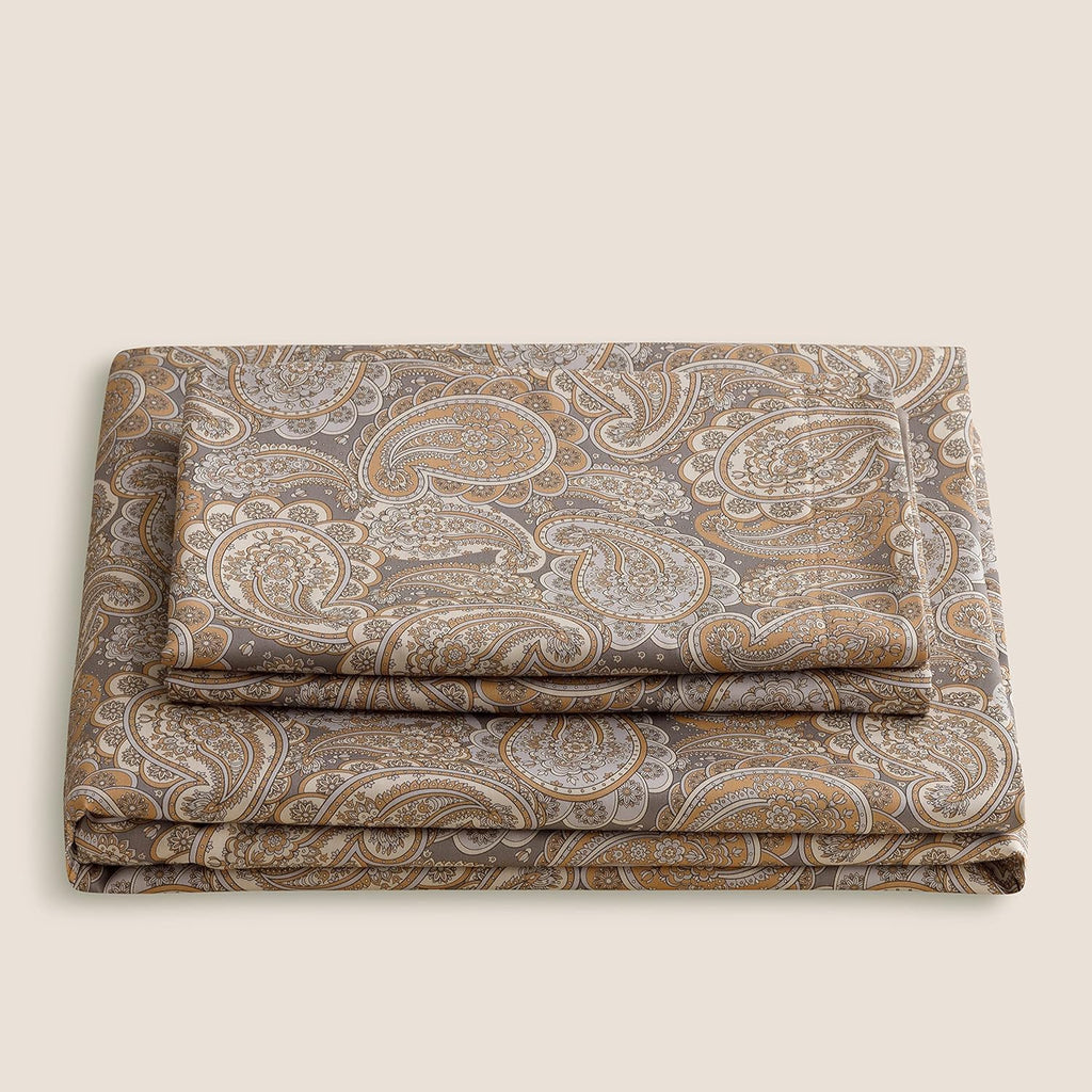 HeimenAogo Egyptian Cotton Duvet Cover Queen Size Sateen Weave, Silky Soft Boho Duvet Cover Zipper Closure, Long Staple Cotton Bed Linen Paisley Pattern 3Pcs
