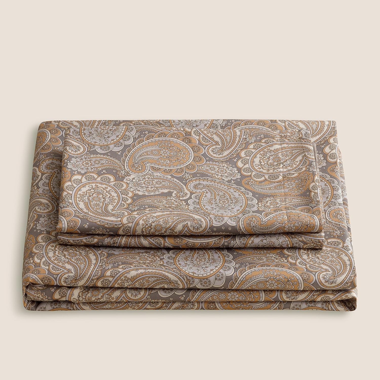 HeimenAogo Egyptian Cotton Duvet Cover Queen Size Sateen Weave, Silky Soft Boho Duvet Cover Zipper Closure, Long Staple Cotton Bed Linen Paisley Pattern 3Pcs