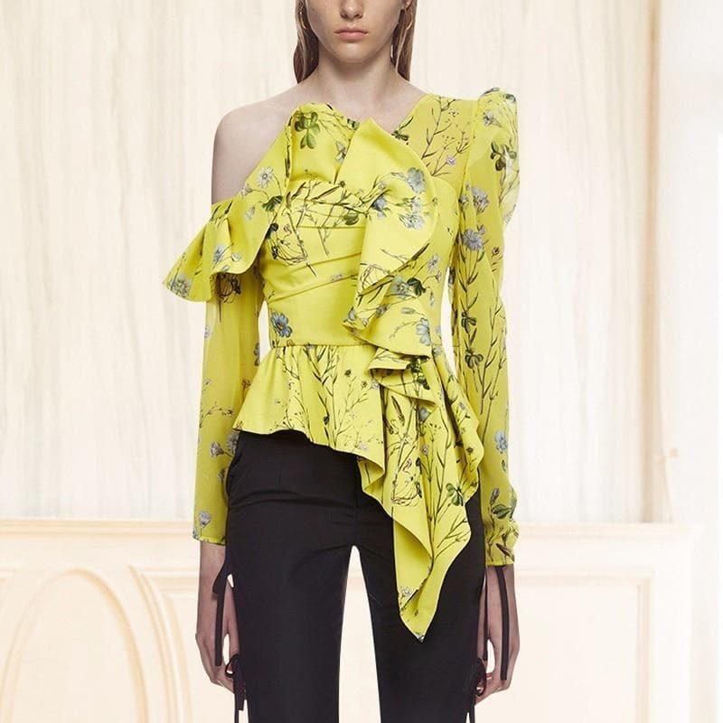 long sleeve ruffled floral blouse