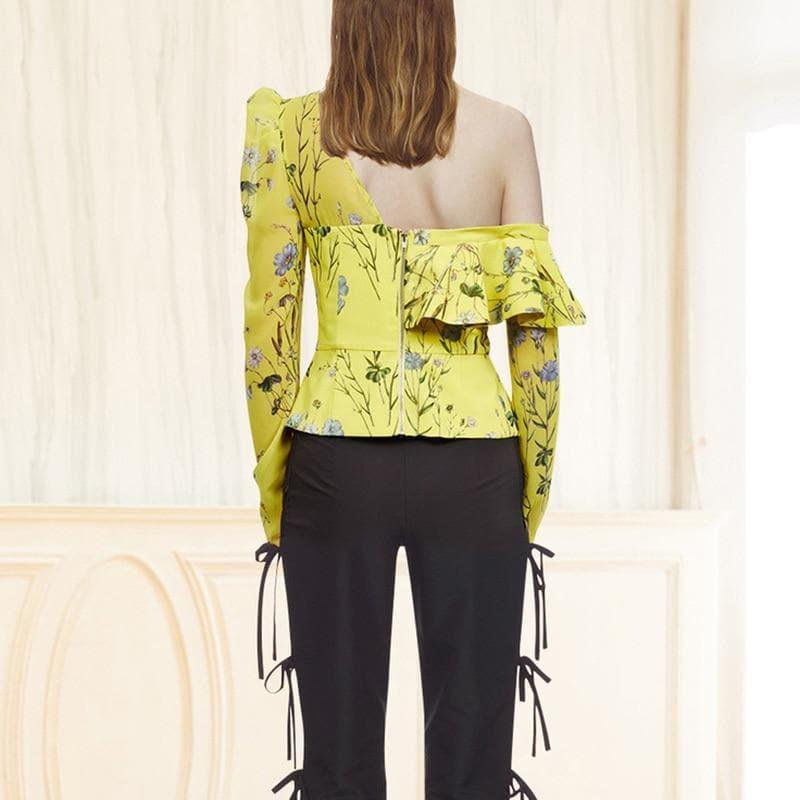 long sleeve ruffled floral blouse