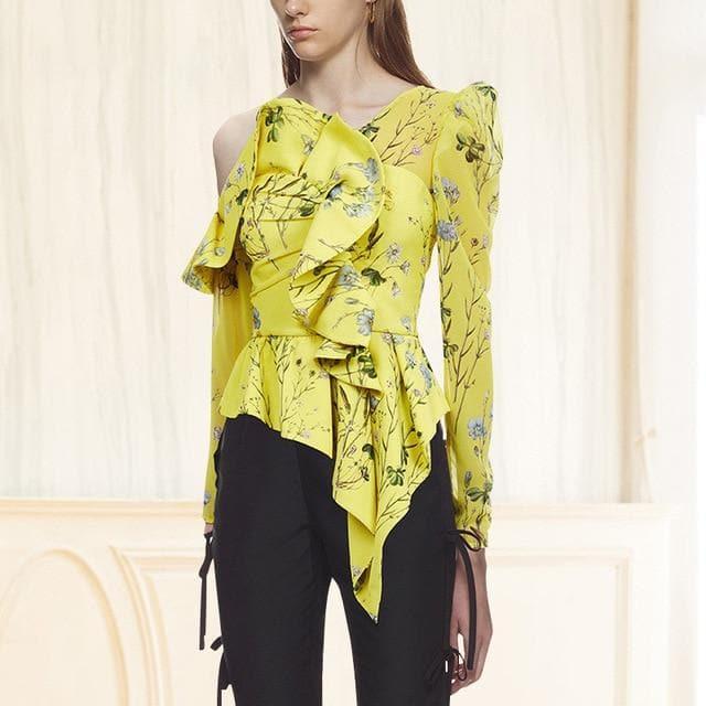 long sleeve ruffled floral blouse