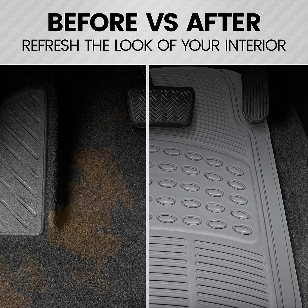 BDK Original ProLiner 3 Piece Heavy Duty Front &amp; Rear Rubber Floor Mats for Car SUV Van &amp; Truck, Gray - All Weather Floor Protection with Universal Fit