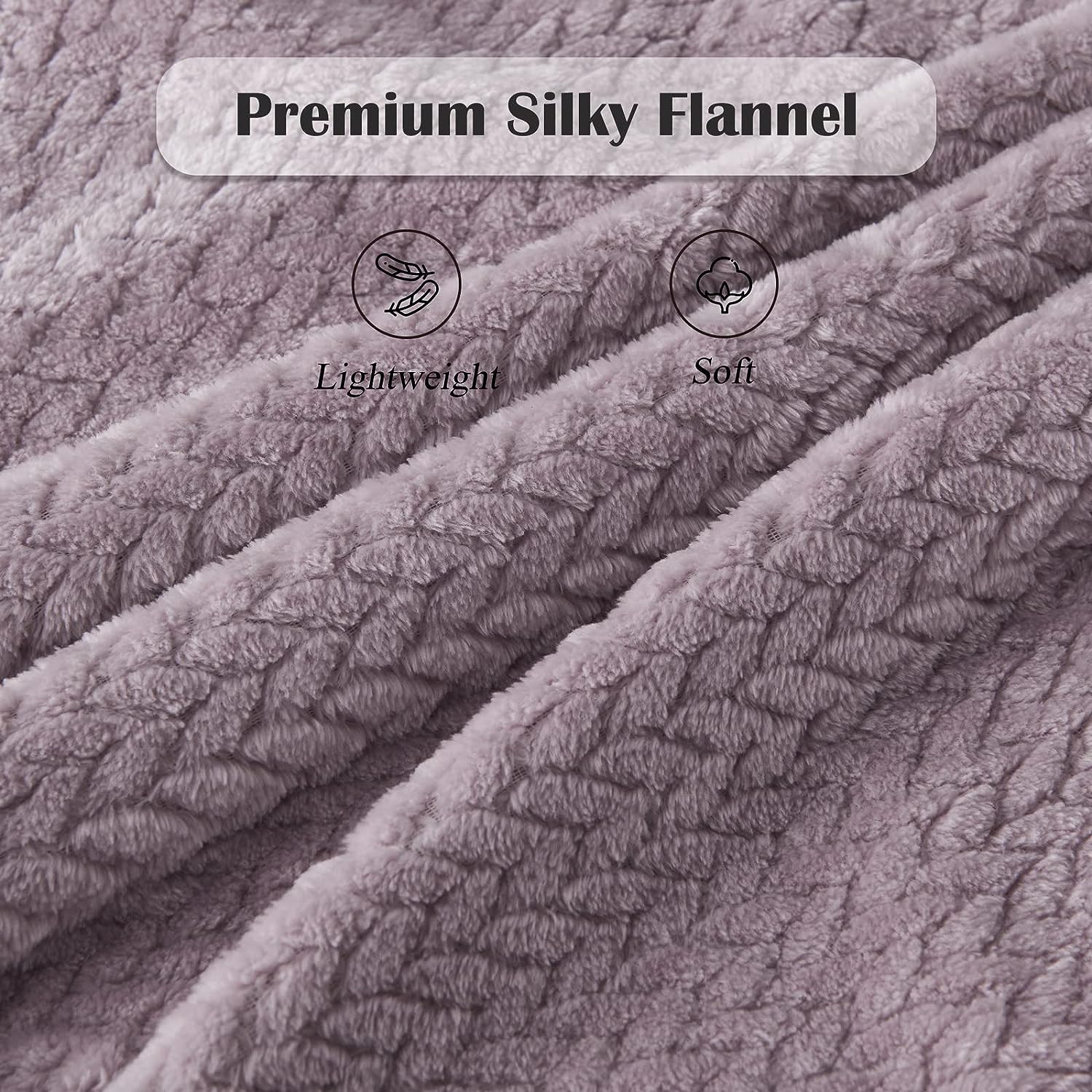 NEWCOSPLAY Super Soft Throw Blanket Light Purple Premium Silky Flannel Fleece Leaves Pattern Lightweight Bed Blanket All Season Use (Light Purple, Throw(50"x60"))