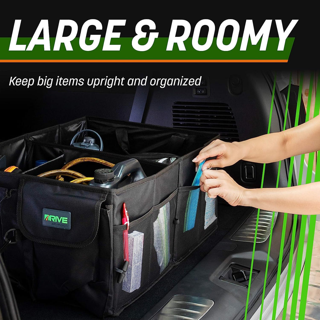 DRIVE AUTO PRODUCTS - Compact Car Trunk Organizer with Adjustable Straps, Tan