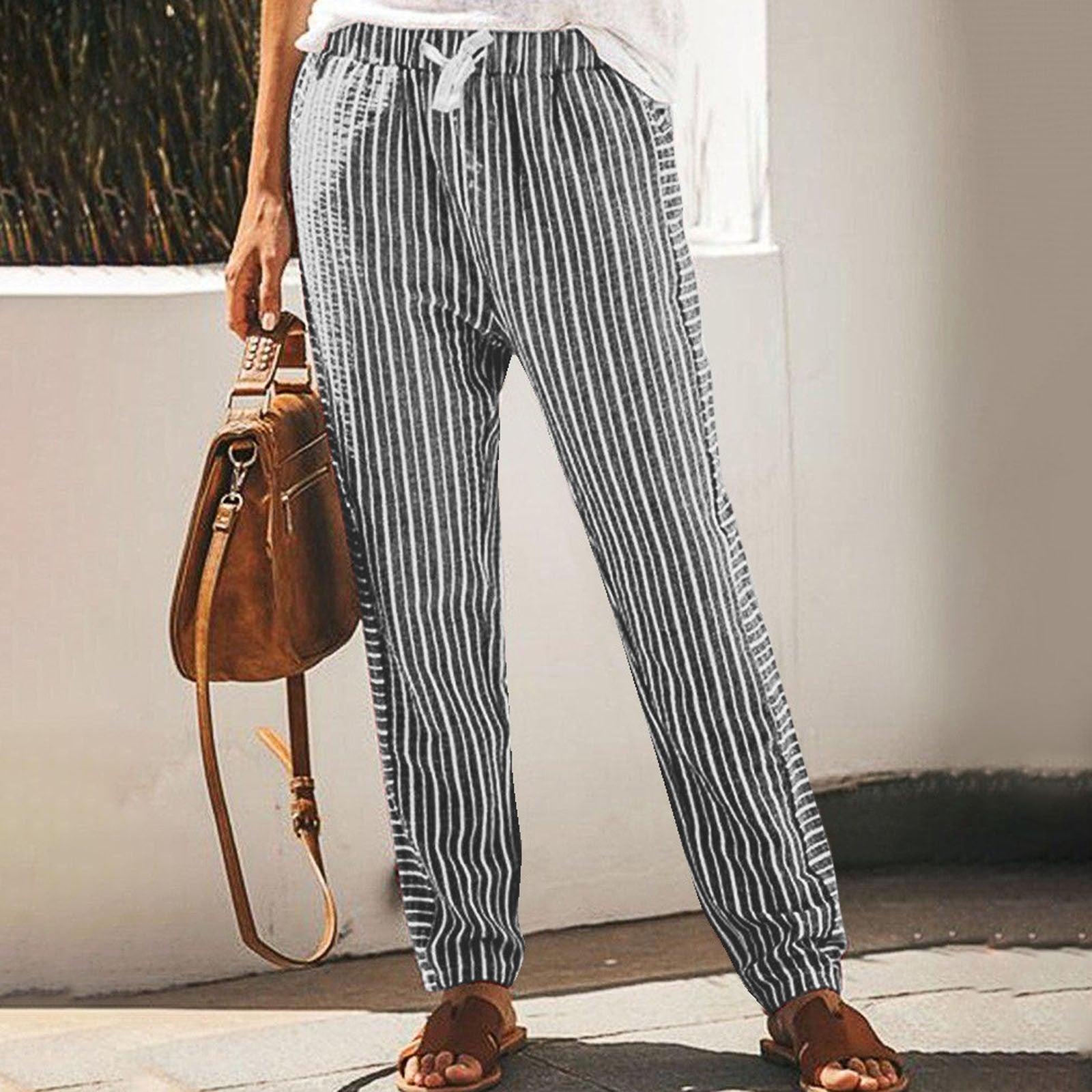 high waist long striped pants