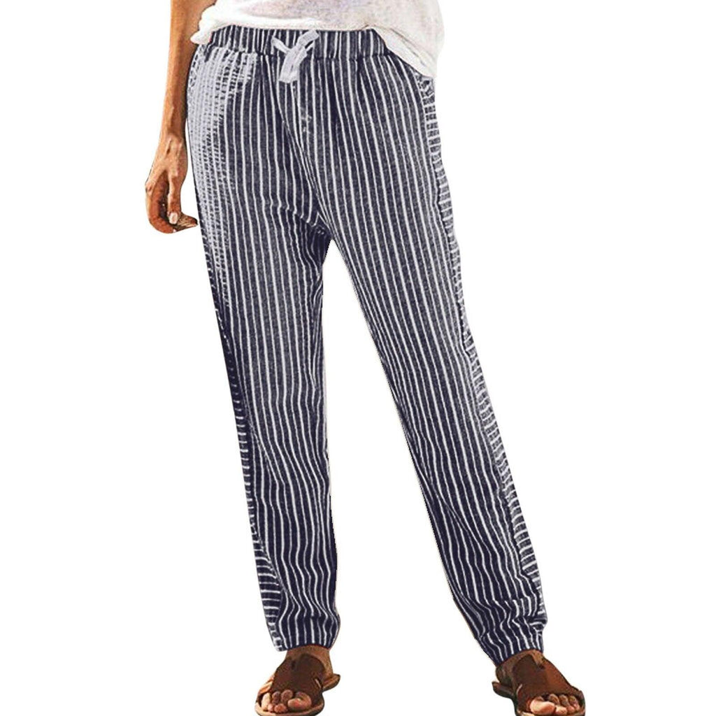high waist long striped pants