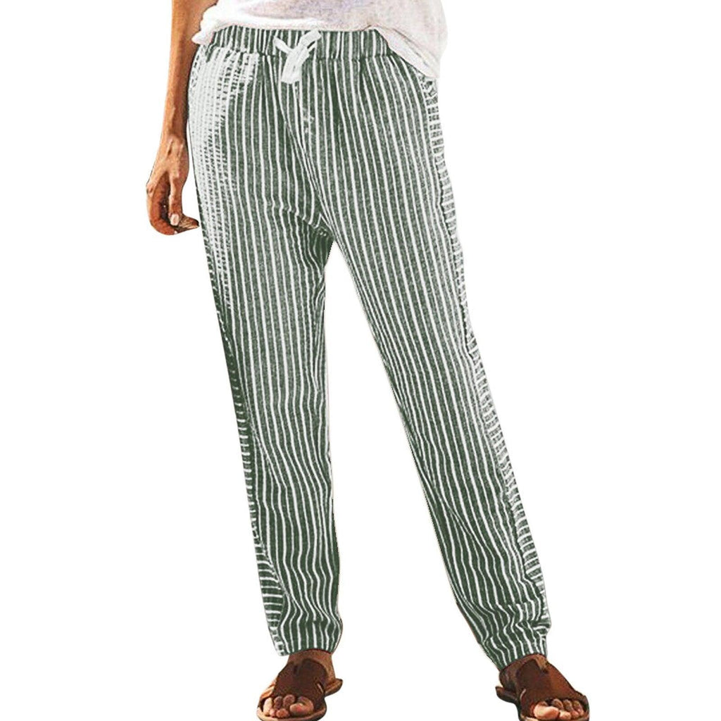 high waist long striped pants