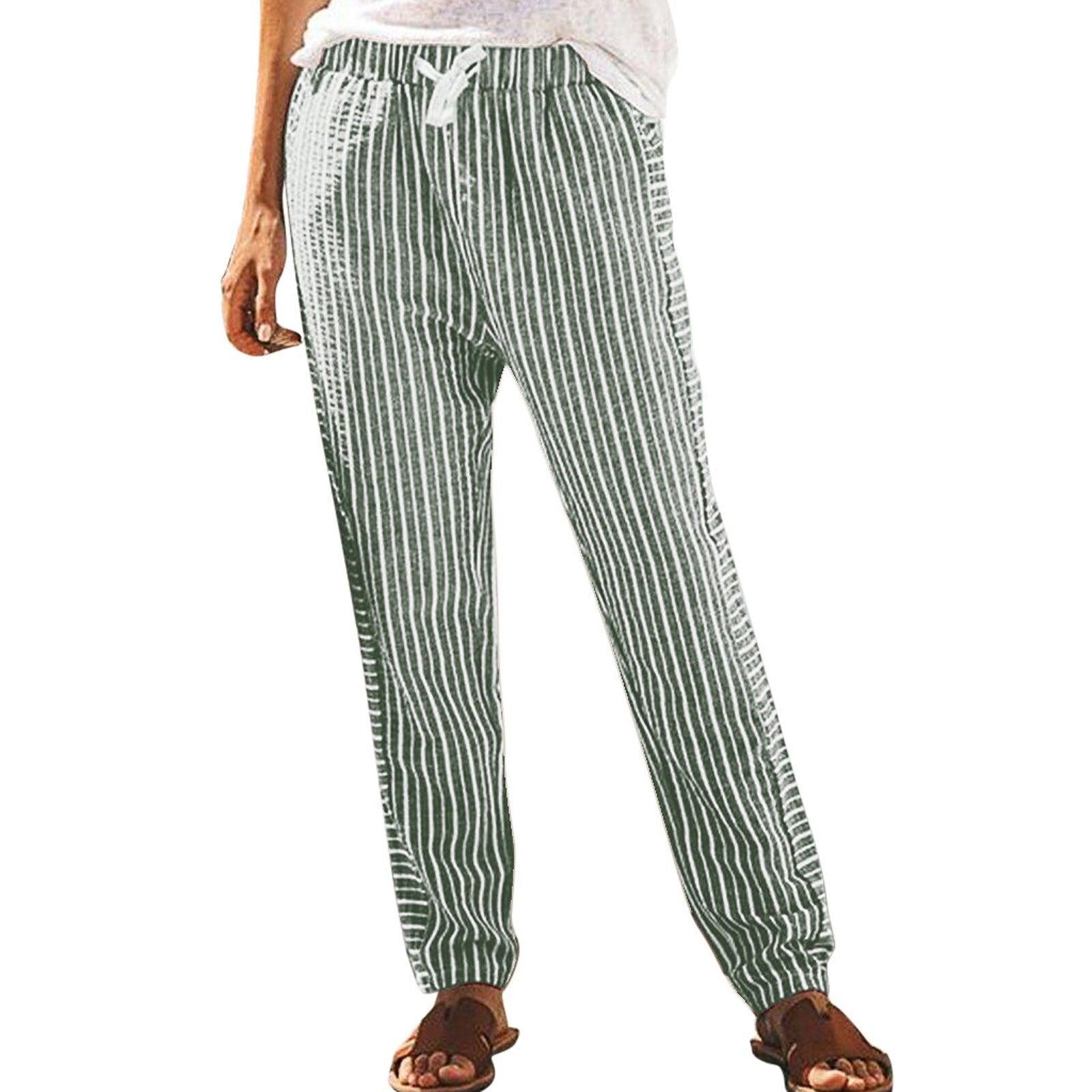 high waist long striped pants