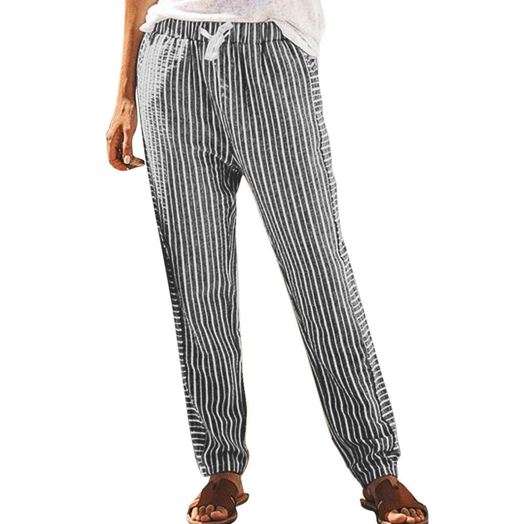 high waist long striped pants