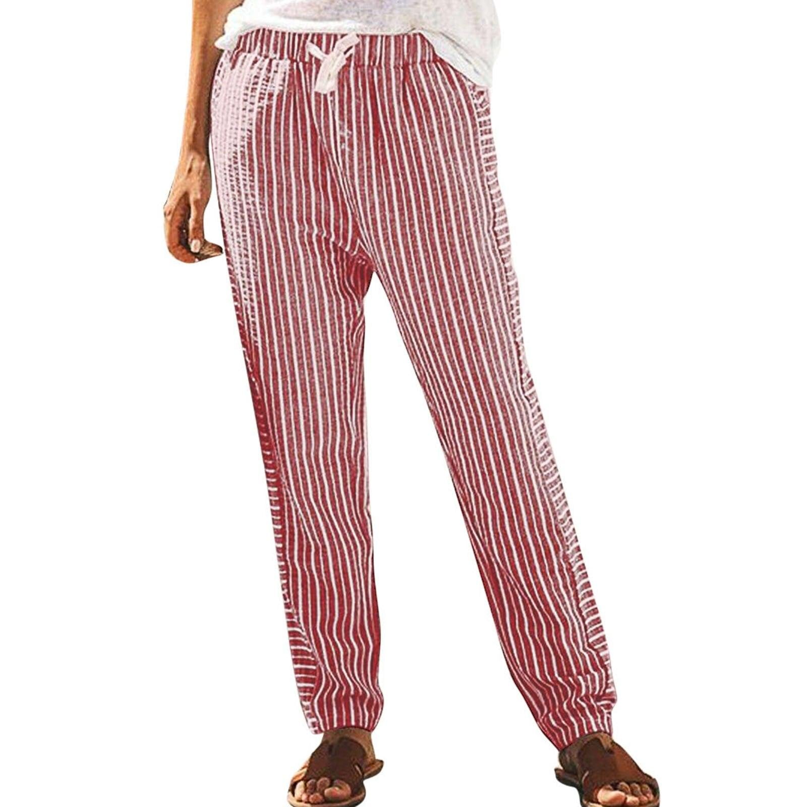high waist long striped pants