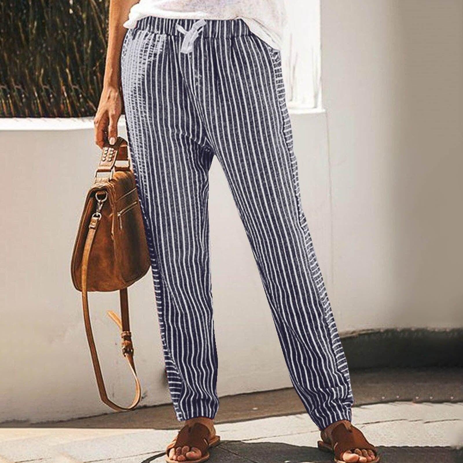 high waist long striped pants