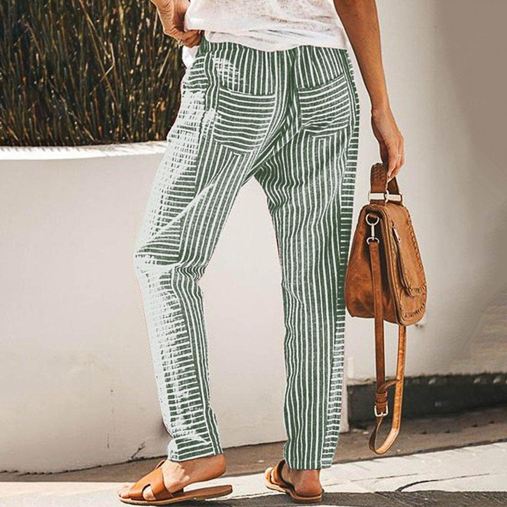 high waist long striped pants