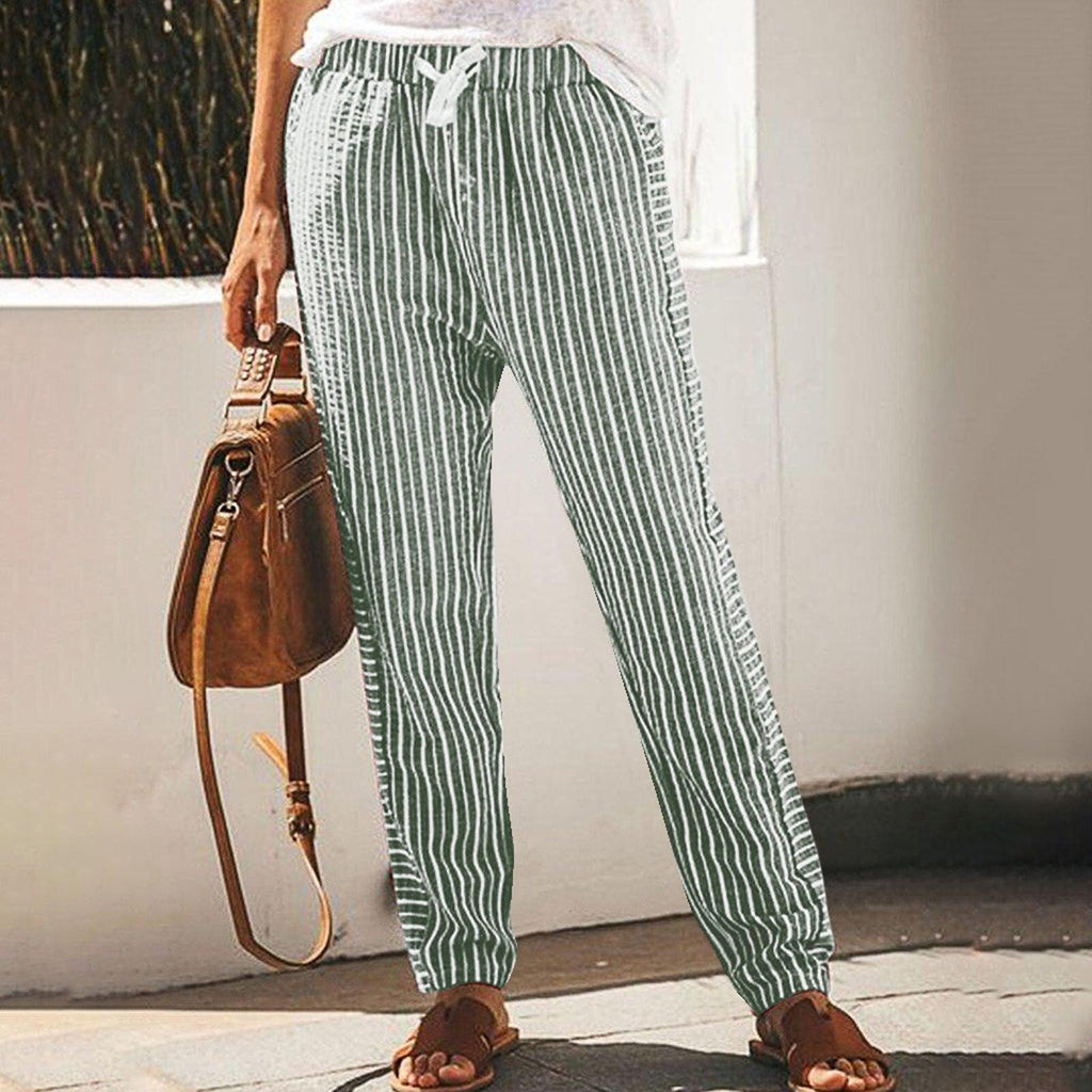 high waist long striped pants