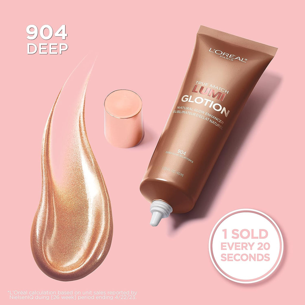 L’Oréal Paris Makeup True Match Lumi Glotion, Natural Glow Enhancer, Illuminator Highlighter Skin Tint, for an All Day Radiant Glow, Deep, 1.35 Ounces