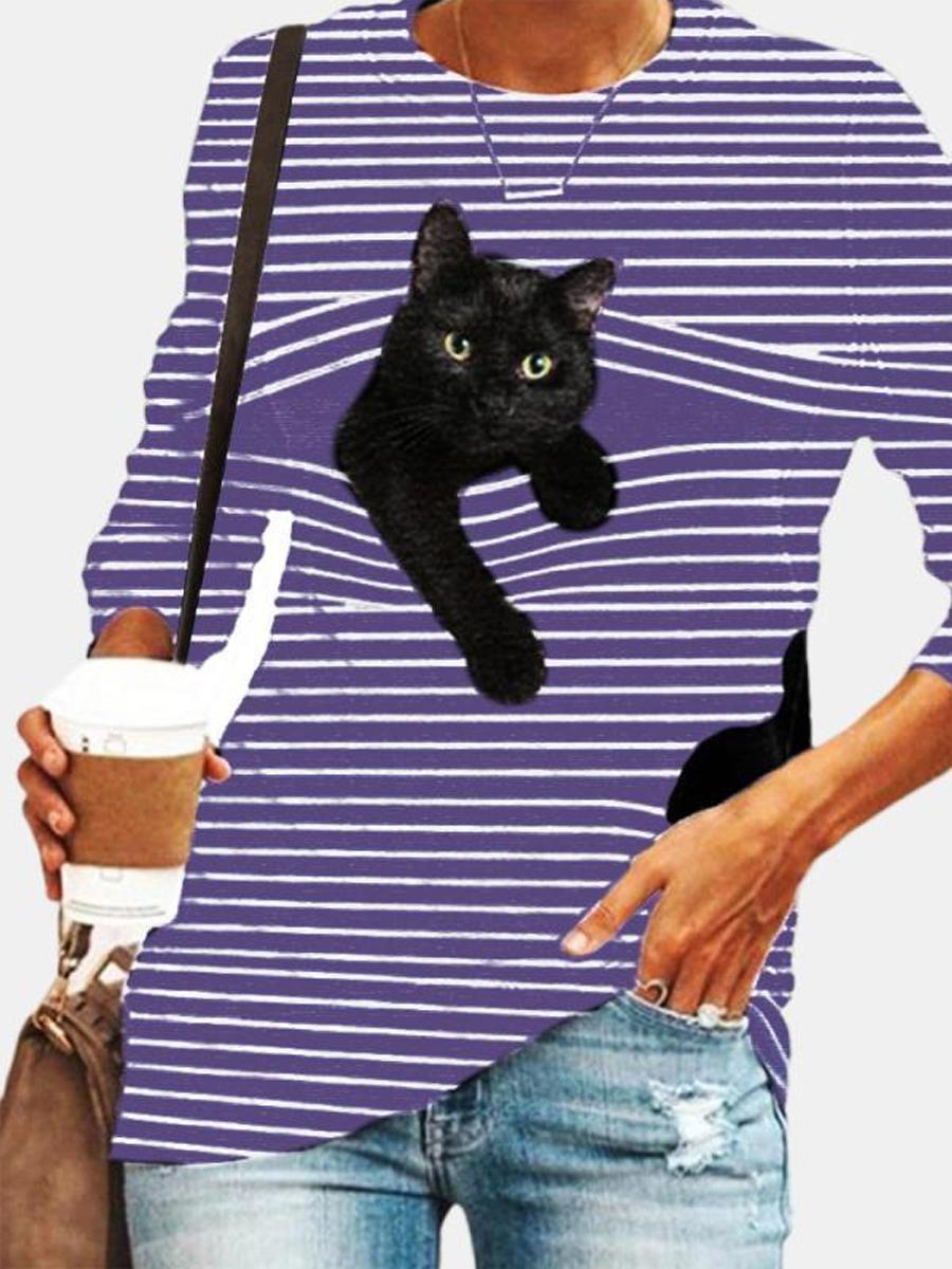 Cat Print Long Sleeve T-shirt