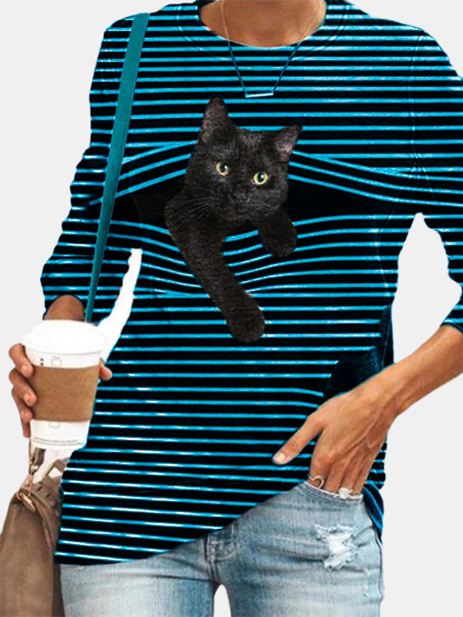 Cat Print Long Sleeve T-shirt