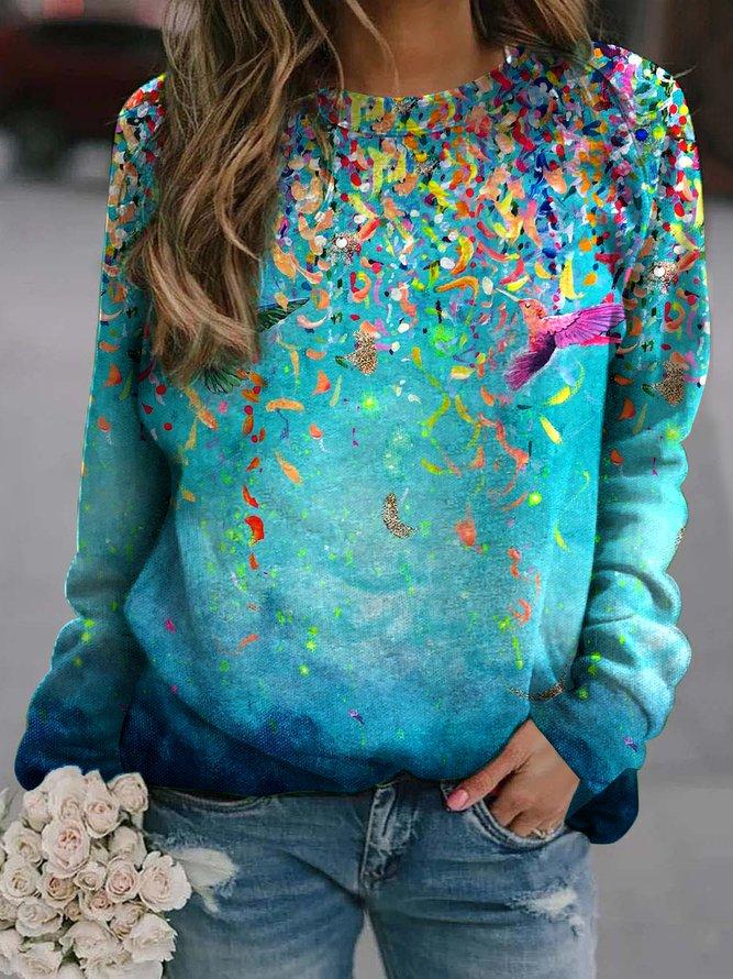 Women's casual round neck long sleeve hummingbird print top