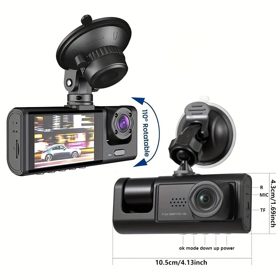 3 Camera Lens Car DVR, 3-Channel Dash Cam HD 1080P Front And Rear Dual Lens Dashcam ParLot Monitoring, Infrared Night Vision Image