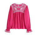 pink pleated blouse