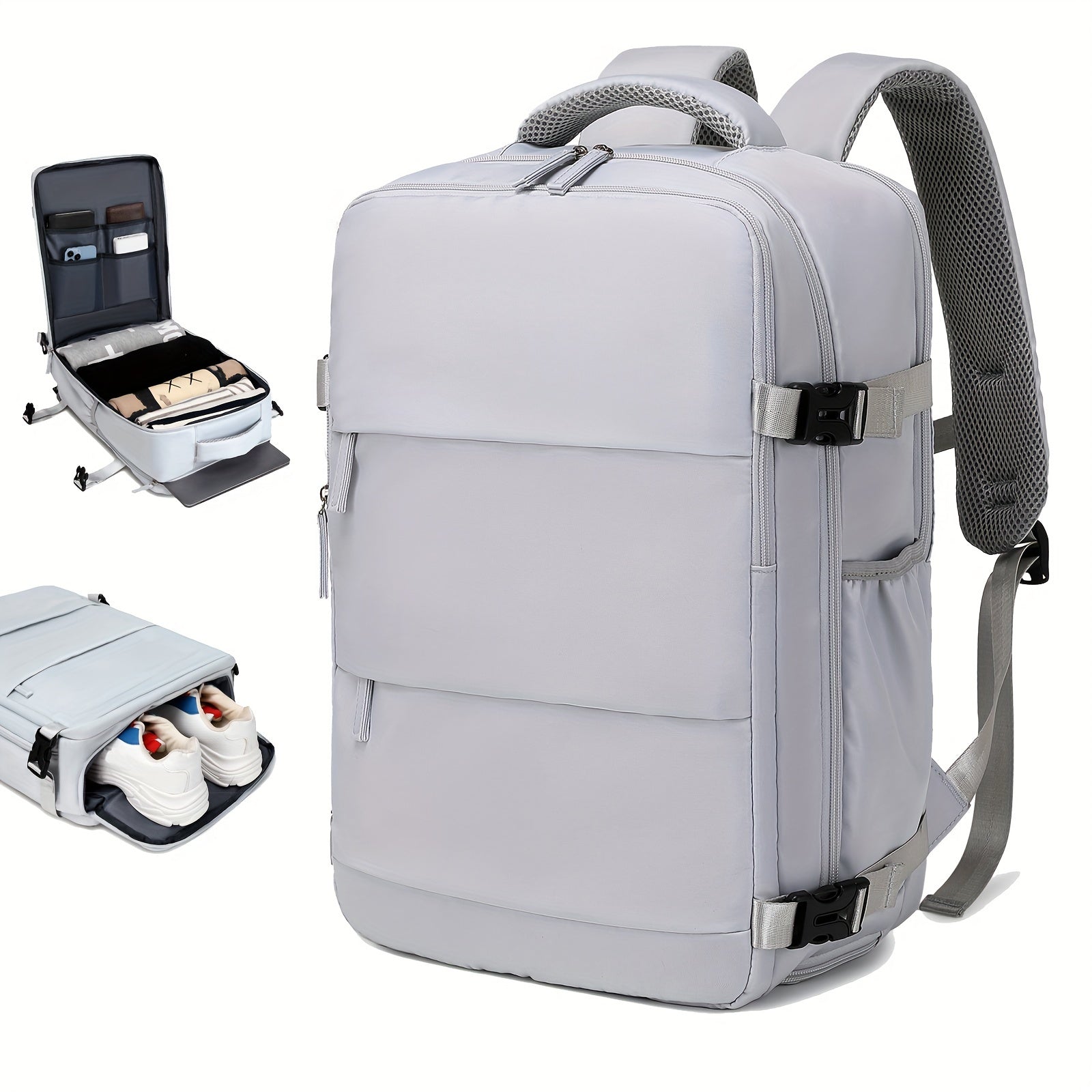 LarCapacity Travel Backpack With Shoe Compartment, Dacron Lightweight Laptop Daypack With Charging Port, Fashion Travel Commuter Bag