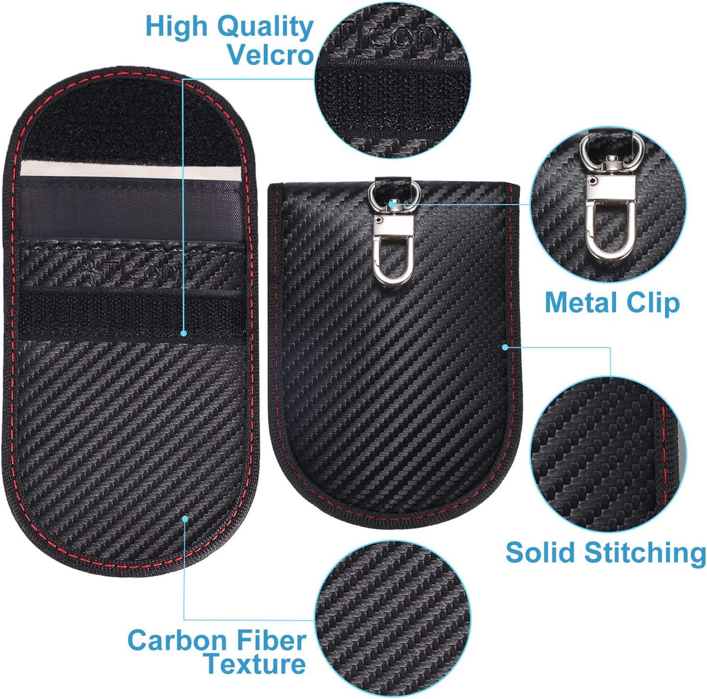 Faraday Bag for Key Fob (2 Pack), TICONN Faraday Cage Protector - Car RFID Signal Blocking, Anti-Theft Pouch, Anti-Hacking Case Blocker (Carbon Fiber Texture)