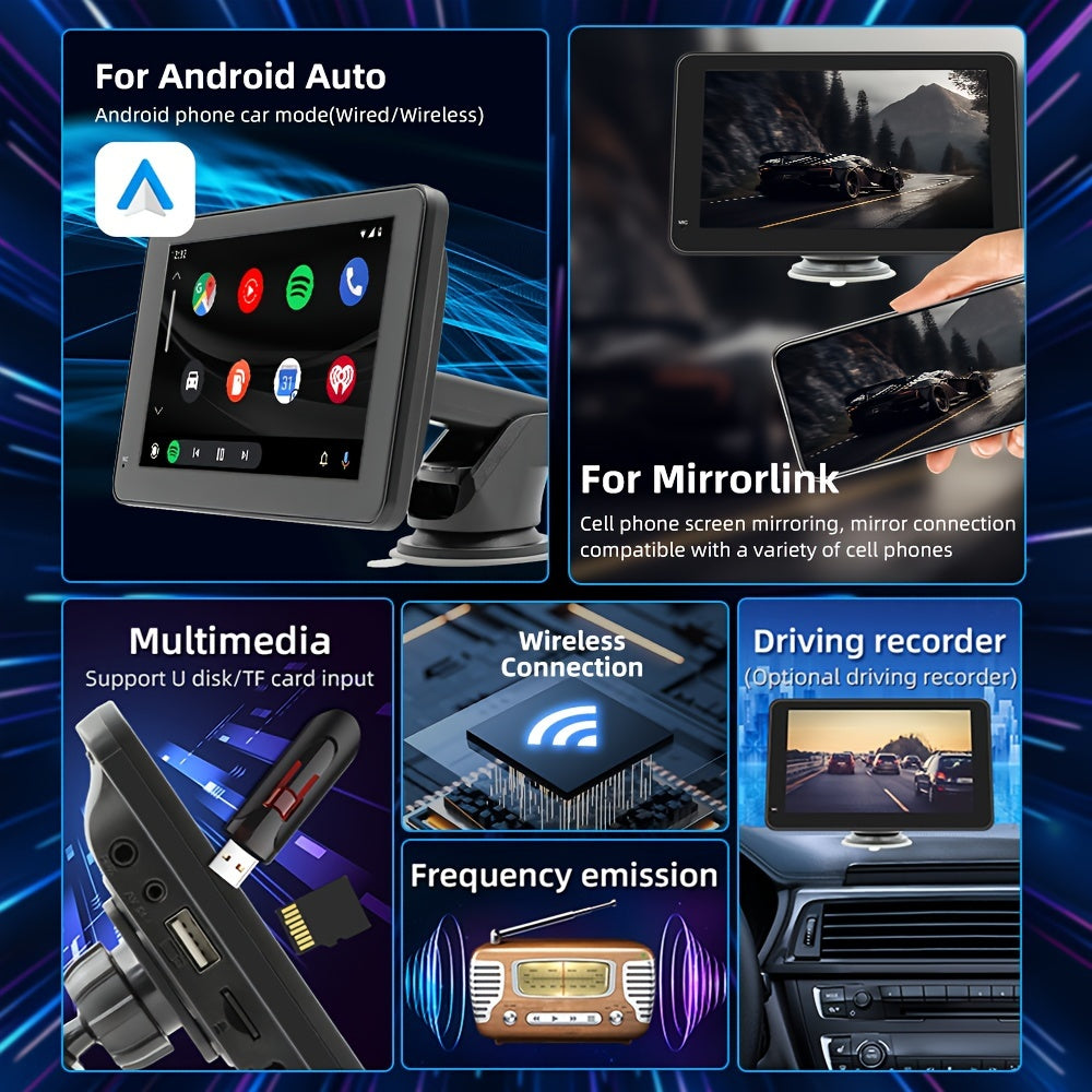 Car Stereo, Portable Wireless 7"Touch Screen For Android Auto Automatic Multimedia Player, Navigation Screen