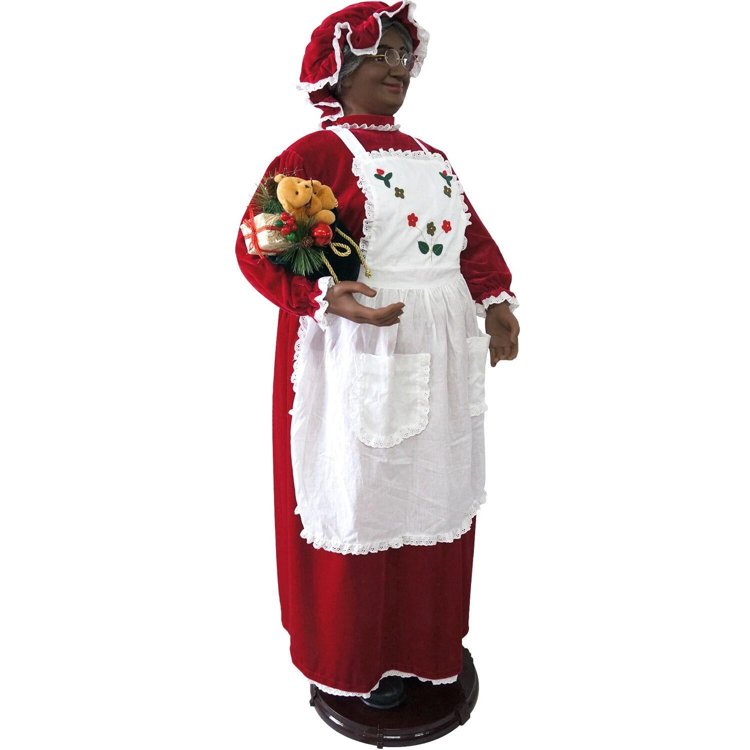 Christmas Time 58-In. African American Dancing Mrs. Claus with Apron and Gift Sack | Animated Indoor Christmas Holiday Home Decor | CT-AMC058-2RD1-AA