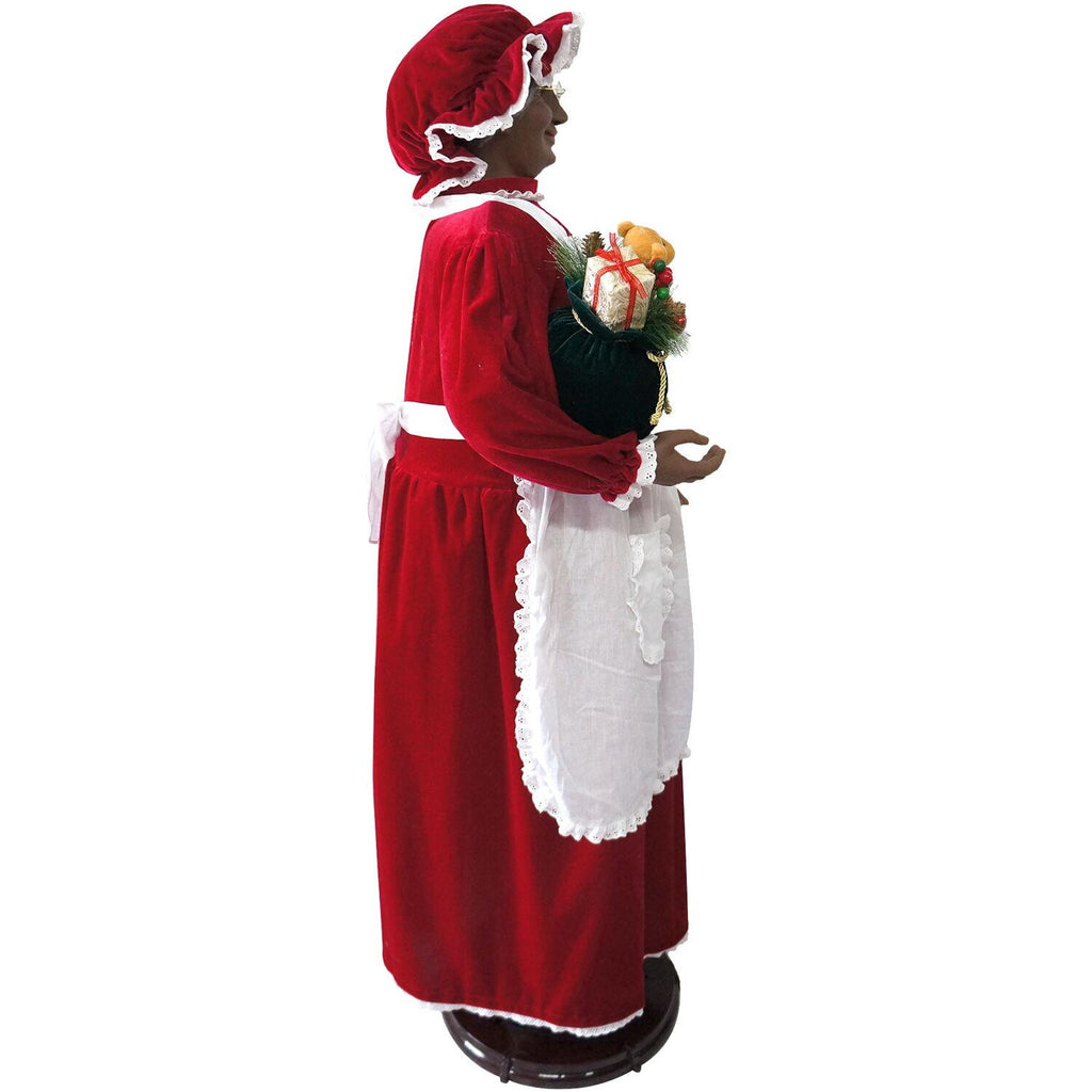Christmas Time 58-In. African American Dancing Mrs. Claus with Apron and Gift Sack | Animated Indoor Christmas Holiday Home Decor | CT-AMC058-2RD1-AA