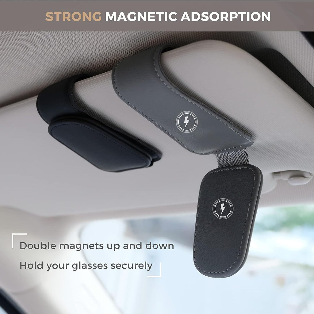 Ompellus Magnetic Leather Sunglass Holder, Eyeglass Hanger Clip for Car Sun Visor, Suitable for Different Size Eyeglasses(Black)
