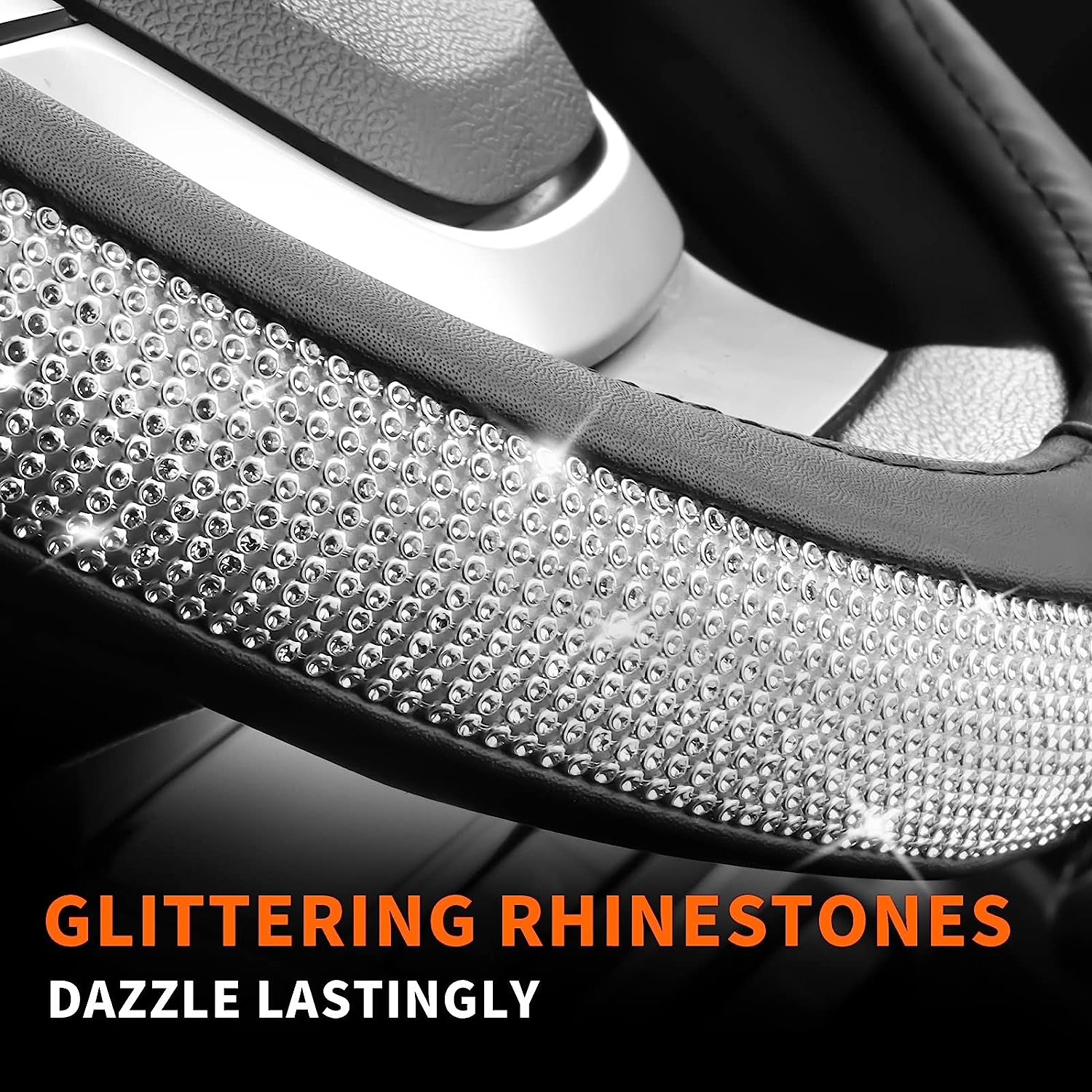 HOTOR Cute Bling Steering Wheel Cover for Women &amp; Girls with Sparkly Diamond Rhinestones, Gorgeous Accessory with Anti-Slip Lining for Diverse Cars (14.5-15 inch)