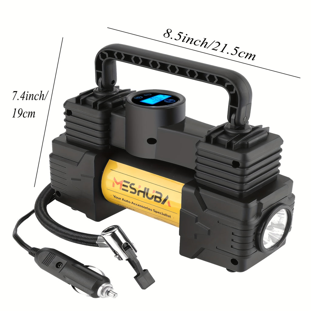 MESHUBA Tire Inflator 12V Portable Air Compressor, 150PSI Air Pump For Car Tires With Digital Pressure GauFor Car Bike Motor Ball, Yellow