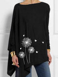 Round Neck Print Casual Loose Fitting Long Sleeve T-Shirt