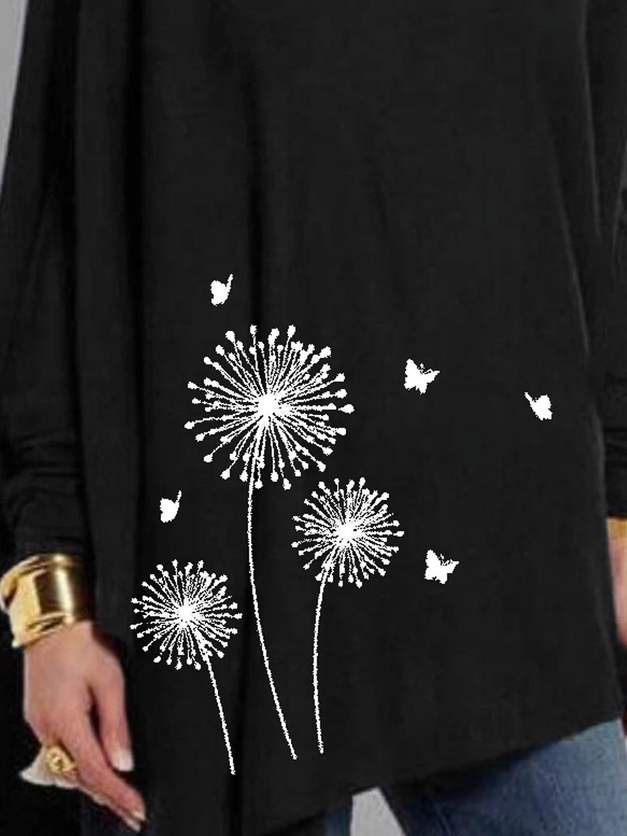 Round Neck Print Casual Loose Fitting Long Sleeve T-Shirt