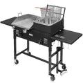 Outdoor Gas Propane Double Burner Station with Flat Top Griddle and Deep Fryer