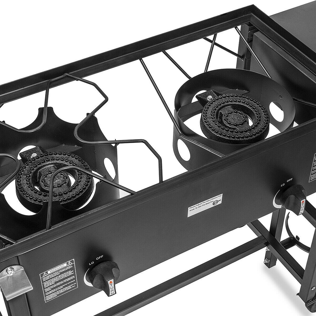 Outdoor Gas Propane Double Burner Station with Flat Top Griddle and Deep Fryer