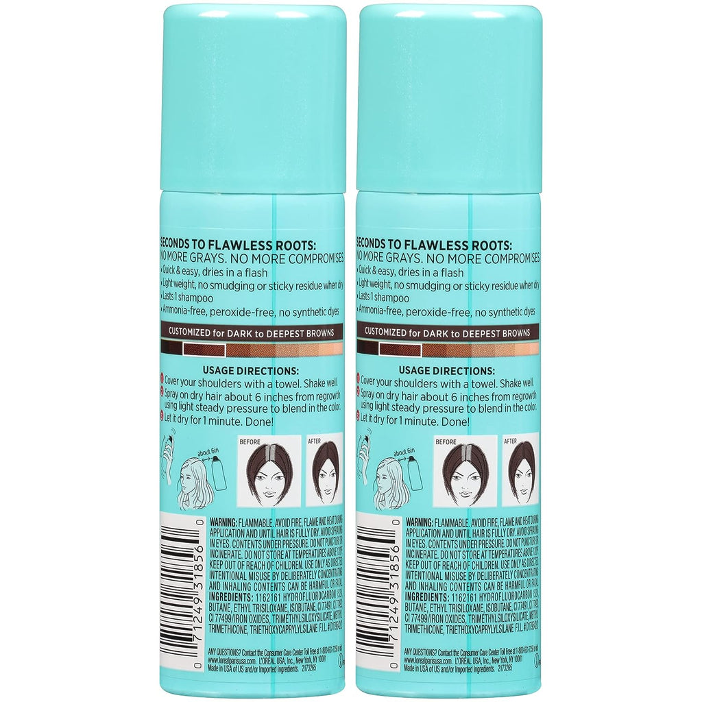 L'Oreal Paris Root Cover Up Temporary Gray Concealer Spray Dark Brown 2 Oz (Pack of 2) (Packaging May Vary)