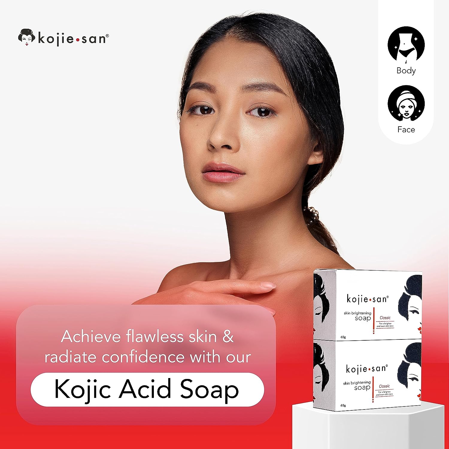 Kojie San Skin Brightening Soap - Original Kojic Acid Soap for Dark Spots, Hyperpigmentation, &amp; Scars with Coconut &amp; Tea Tree Oil - 65g x 2 Bars