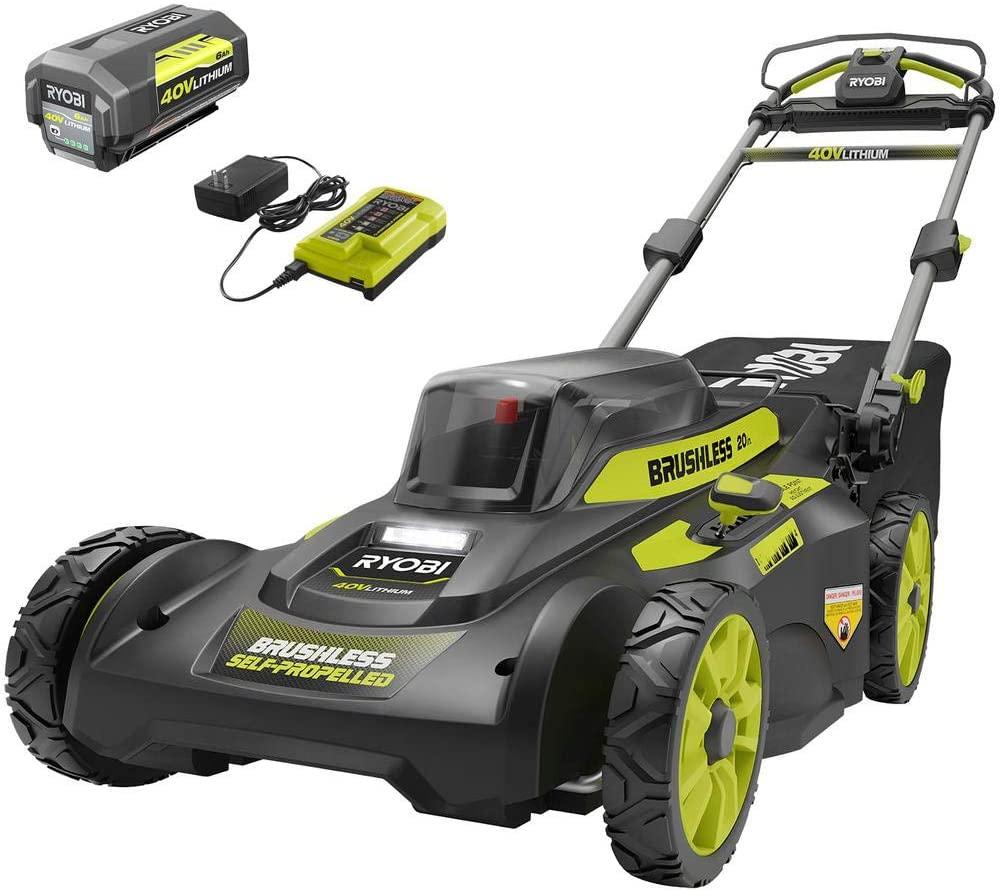 RYOBI 20 in. 40-Volt 6.0 Ah Lithium-Ion Battery Brushless Cordless Walk Behind Self-Propelled Lawn Mower with Charger Included