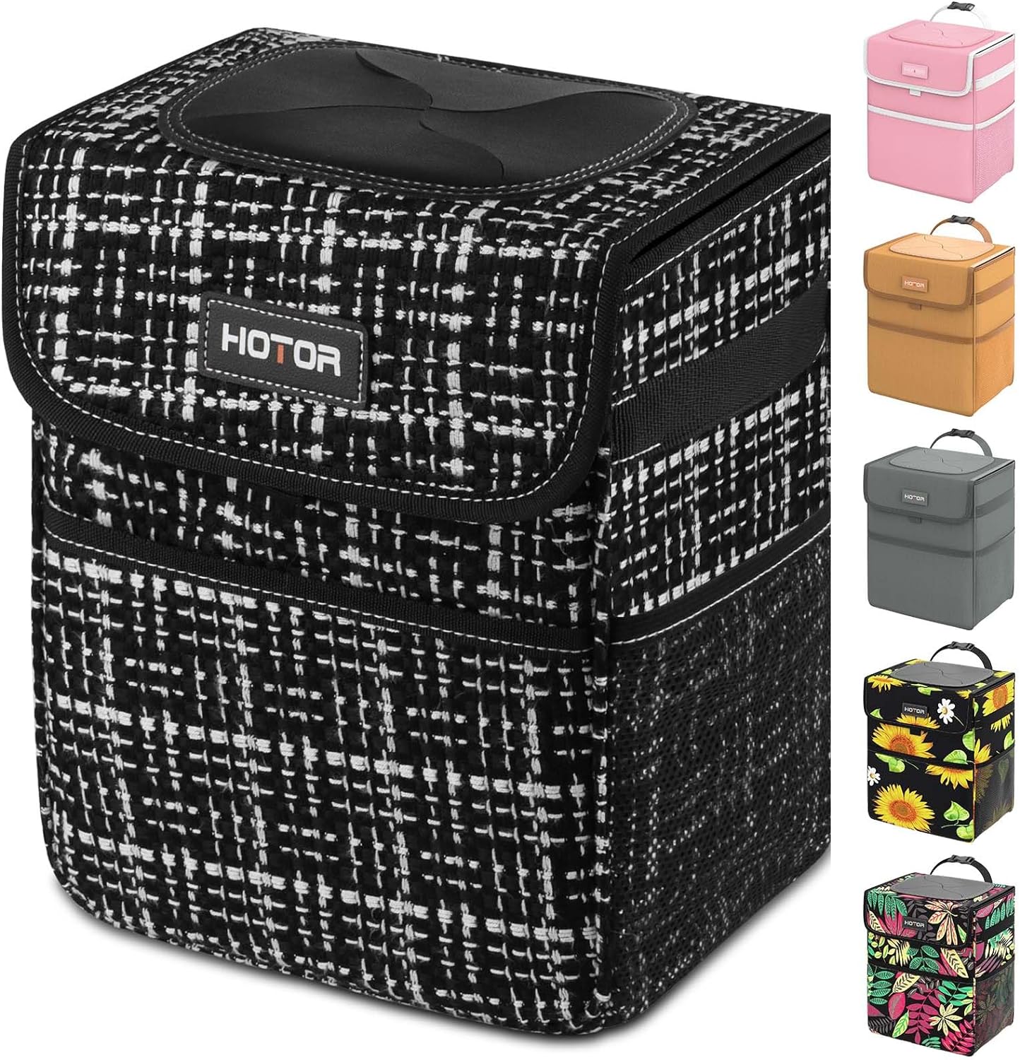 HOTOR Car Trash Can, Leak-Proof Car Garbage Can for The Back/Front/Console of Any Cars, Sedans, SUVs &amp; Trucks Easy-to-Install Car Accessory Interior, CC Style Black